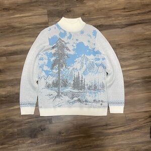 Northern Reflections Scenic Turtleneck Sweater in Blue and White